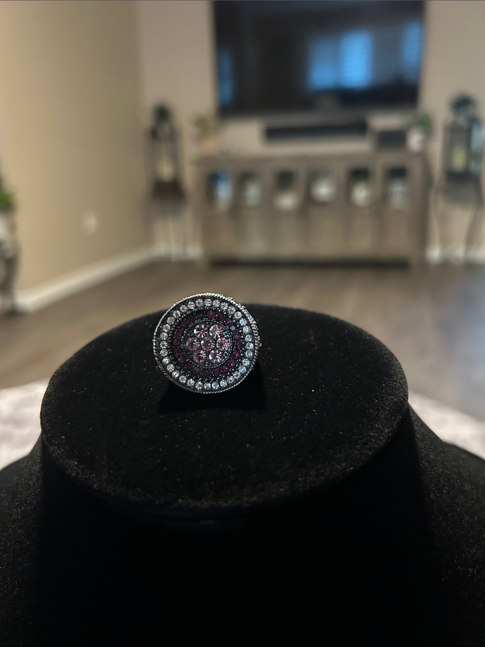 Lia Sophia Purple and Clear Crystal Round Statement Ring